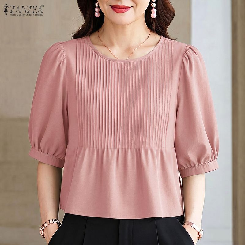 Summer Clothing Work - ZANZEA 2026 Blusas Femininas com Pregas