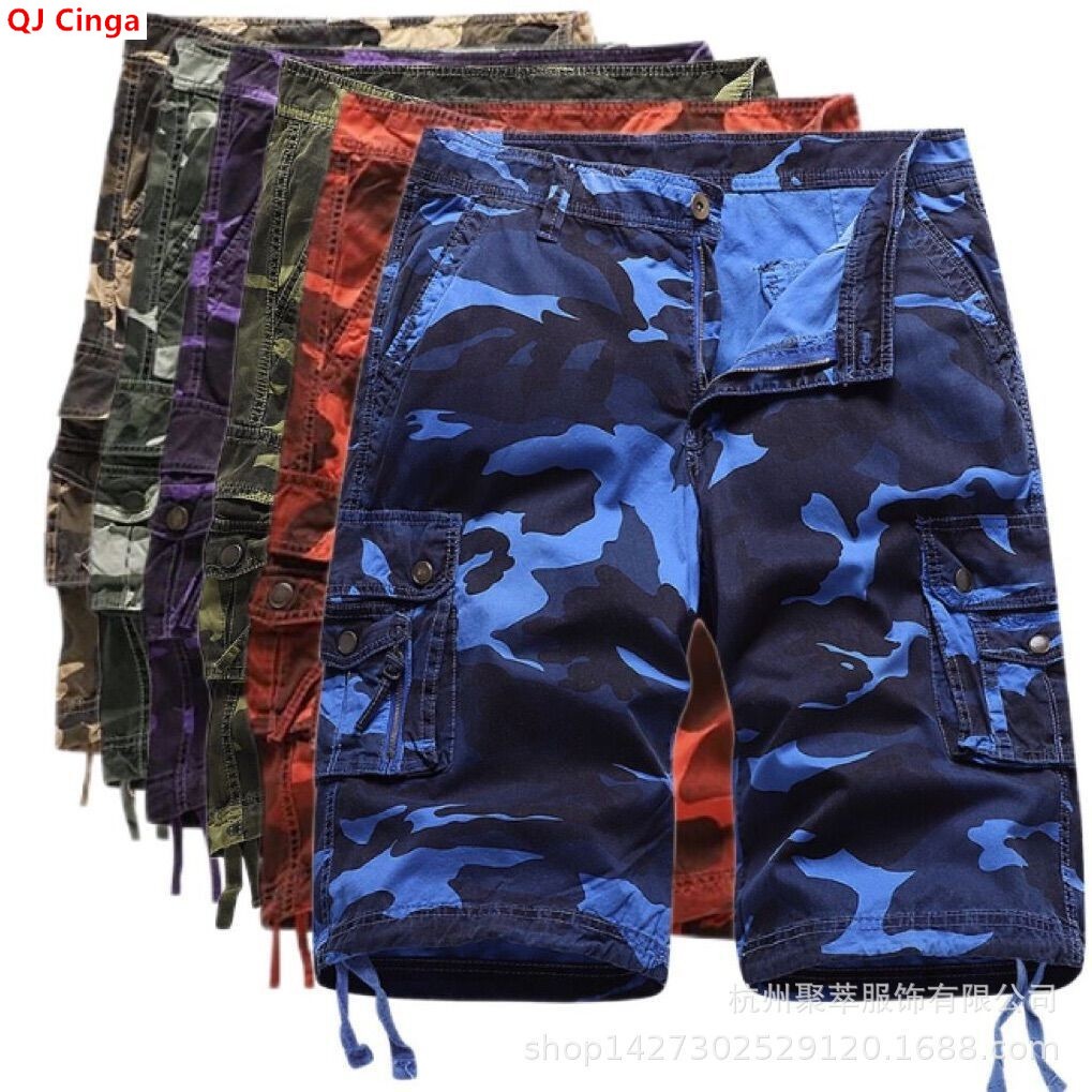 Summer Clothing Work - Shorts de trabalho masculinos azuis camuflados