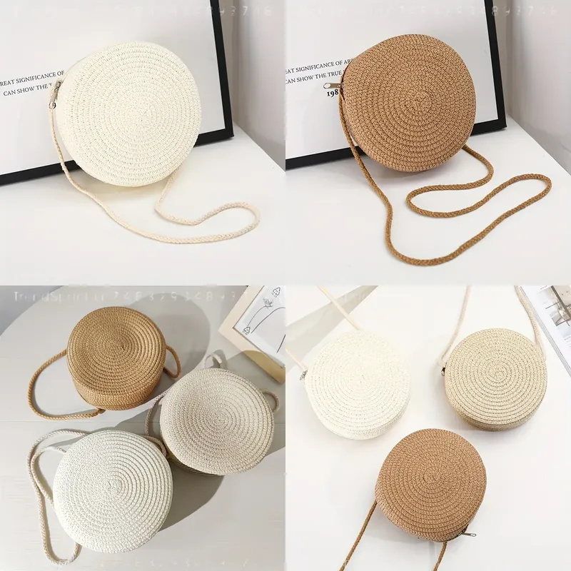 Beach Bag Straw - Bolsa Transversal Redonda de Rattan Trançado