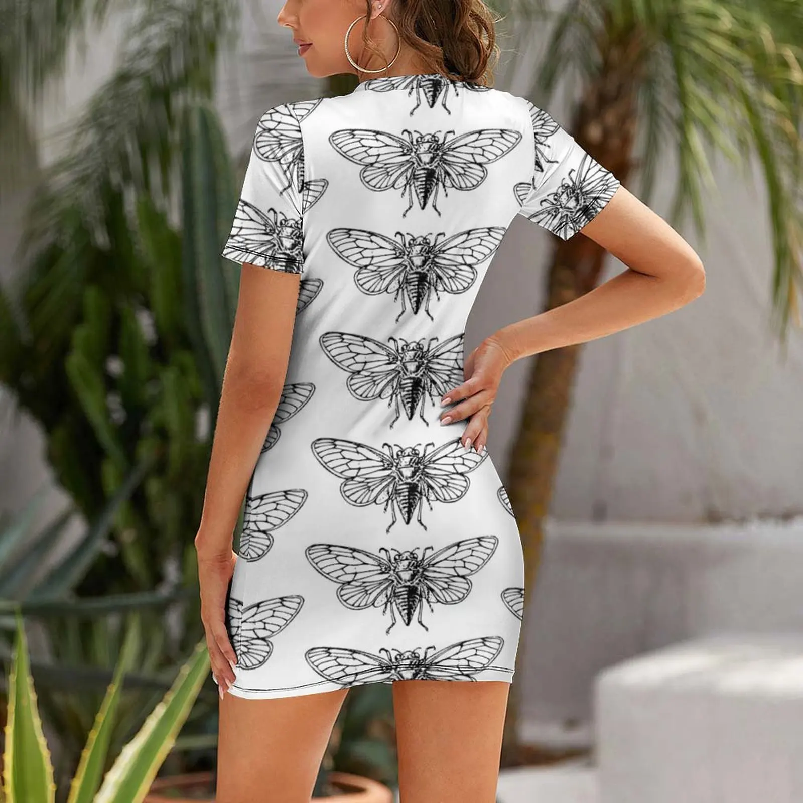 Vestido de manga curta com est - Summer Clothing Drawing avaliação e preço